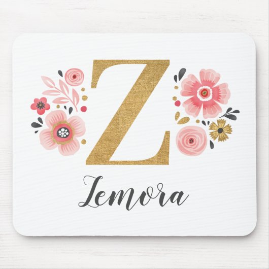 ピンクガーリーフローラモノグラム文字Z マウスパッド (正面)