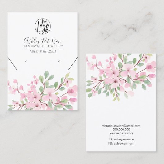 ピンクガーリーフローラロゴジュエリーネックレス 名刺 (正面/裏面)