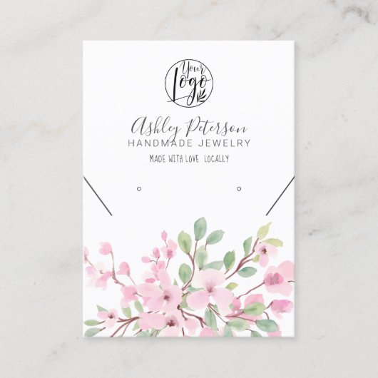 ピンクガーリーフローラロゴジュエリーネックレス 名刺 (正面)