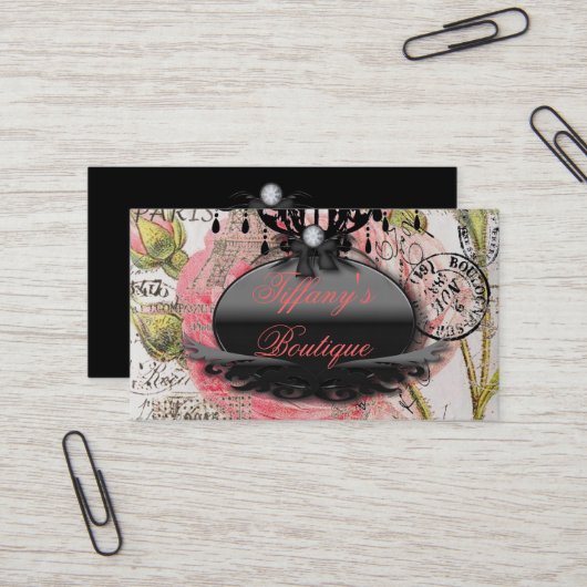 ピンクガーリーフローラヴィンテージパリファッションサロン 名刺 (正面/裏面インサイチュ)