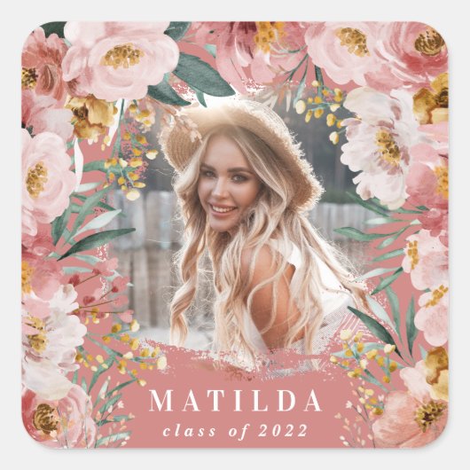 ピンクガーリーフローラ写真卒業パエレガントーティ スクエアシール (正面)