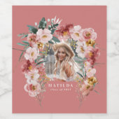 ピンクガーリーフローラ写真卒業パエレガントーティ ワインラベル (シングルラベル)