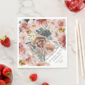 ピンクガーリーフローラ写真卒業パーティー スタンダードランチョンナプキン (インサイチュ)