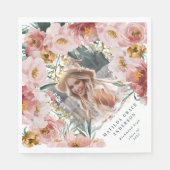 ピンクガーリーフローラ写真卒業パーティー スタンダードランチョンナプキン (正面)
