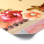 ピンクガーリーフローラ名パーソナライズされたモノグラム ポスター (角)