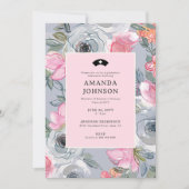 ピンクガーリーフローラ看護フォト（バック）卒業 招待状 (正面)