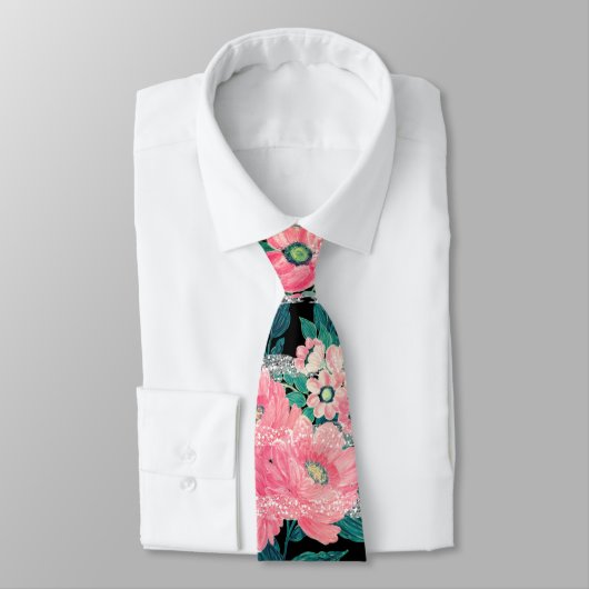 ピンクガーリーフローラ&シルバーグリッターブストライプラック ネクタイ (タイ)