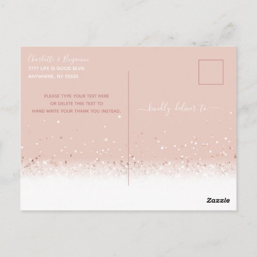 ピンクガーリーブライダルシャワーサンキューはがき ポストカード (裏面)