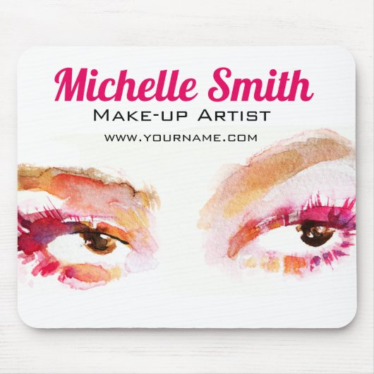 ピンクガーリーブラウンウォーターカラーアイメイクアップアーティスト マウスパッド (正面)