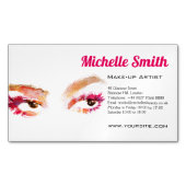 ピンクガーリーブラウンウォーターカラーアイメイクアップアーティスト マグネット名刺 (正面)