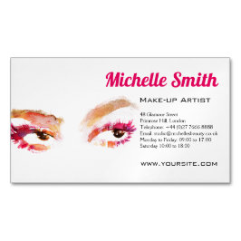 ピンクガーリーブラウンウォーターカラーアイメイクアップアーティスト マグネット名刺