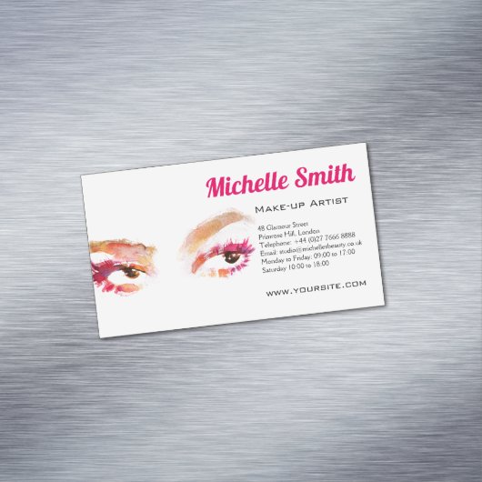 ピンクガーリーブラウンウォーターカラーアイメイクアップアーティスト マグネット名刺 (インサイチュ)