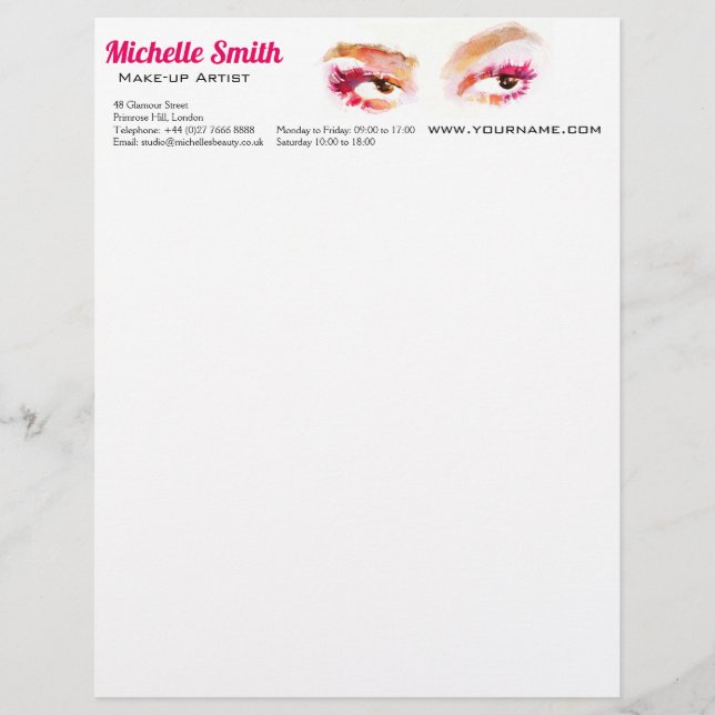 ピンクガーリーブラウンウォーターカラーアイメイクアップアーティスト レターヘッド (正面)