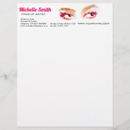 ピンクガーリーブラウンウォーターカラーアイメイクアップアーティスト レターヘッド