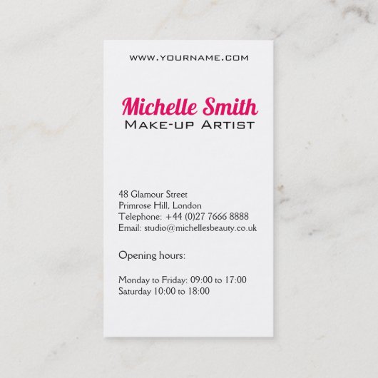 ピンクガーリーブラウンウォーターカラーアイメイクアップアーティスト 名刺 (裏面)