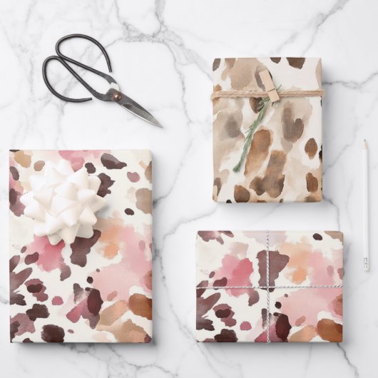ピンクガーリーブラウンクリームヒョウアニマルプリント ラッピングペーパーシート (正面)