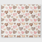 ピンクガーリーブラウンクリームヒョウ動物ハート ラッピングペーパー (フラット)