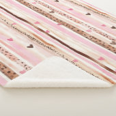 ピンクガーリーブラウンヒョウ印刷ハートストライプ シェルパブランケット (3/4)