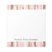 ピンクガーリーブラウンヒョウ印刷ハートストライプ ノートパッド (正面)