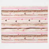 ピンクガーリーブラウンヒョウ印刷ハートストライプ フリースブランケット (正面(横))