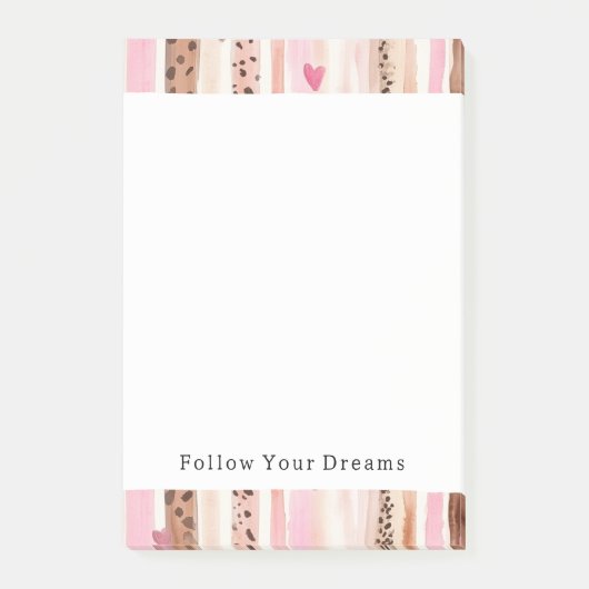 ピンクガーリーブラウンヒョウ印刷ハートストライプ ポストイット (正面)