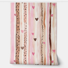 ピンクガーリーブラウンヒョウ印刷ハートストライプ 壁紙