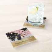 ピンクガーリーブラック金ゴールドスパークル女性のカーボーイ牛革 ガラスコースター (アングル)