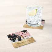 ピンクガーリーブラック金ゴールドスパークル女性のカーボーイ牛革 スクエアペーパーコースター (インサイチュ)