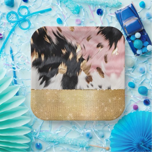 ピンクガーリーブラック金ゴールドスパークル女性のカーボーイ牛革 ペーパープレート (パーティー)