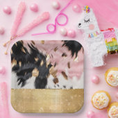 ピンクガーリーブラック金ゴールドスパークル女性のカーボーイ牛革 ペーパープレート (パーティー)