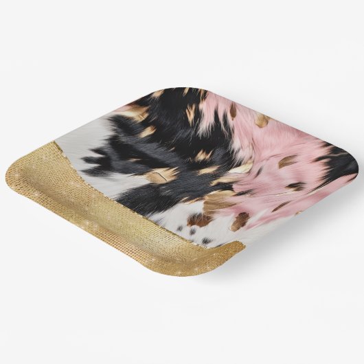 ピンクガーリーブラック金ゴールドスパークル女性のカーボーイ牛革 ペーパープレート (傾斜あり)