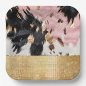 ピンクガーリーブラック金ゴールドスパークル女性のカーボーイ牛革 ペーパープレート (正面)