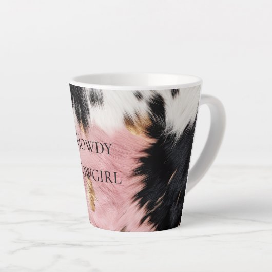 ピンクガーリーブラック金ゴールド女性のカーボーイ牛革 カフェラテマグ (右アングル)