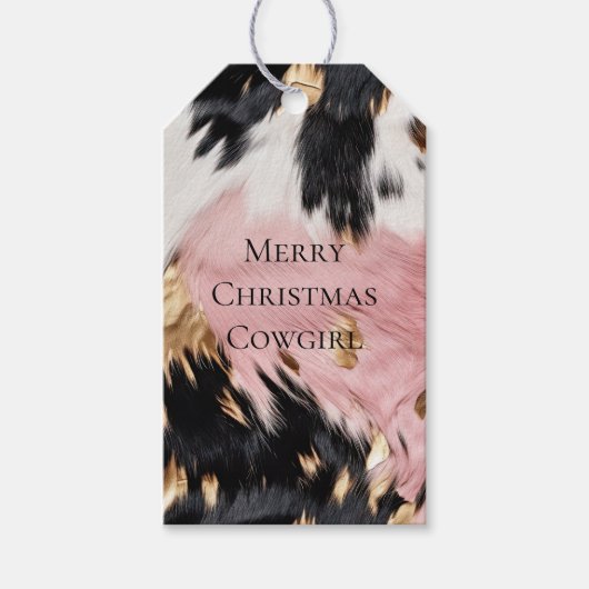 ピンクガーリーブラック金ゴールド女性のカーボーイ牛革 ギフトタグ (正面)