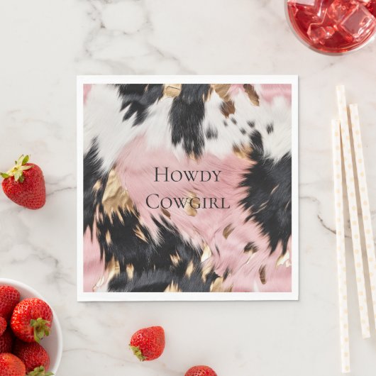 ピンクガーリーブラック金ゴールド女性のカーボーイ牛革 スタンダードランチョンナプキン (インサイチュ)