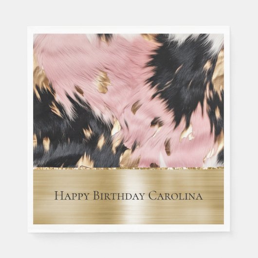 ピンクガーリーブラック金ゴールド女性のカーボーイ牛革 スタンダードランチョンナプキン (正面)