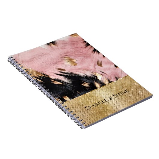 ピンクガーリーブラック金ゴールド女性のカーボーイ牛革 ノートブック (右側)