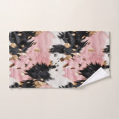 ピンクガーリーブラック金ゴールド女性のカーボーイ牛革 バスタオルセット (ハンドタオル)