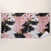 ピンクガーリーブラック金ゴールド女性のカーボーイ牛革 ビーチタオル (正面)