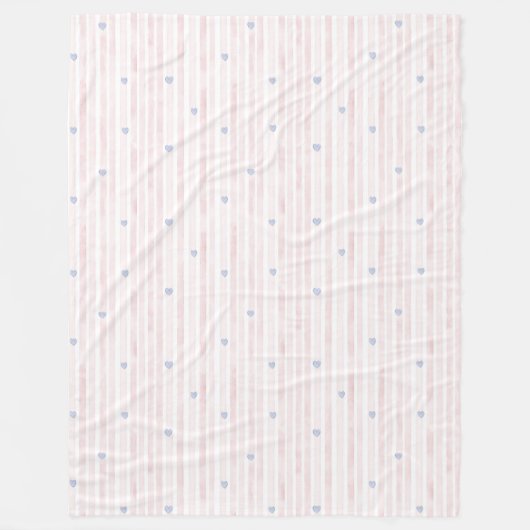 ピンクガーリーブルーハートストライプ数 フリースブランケット (正面)