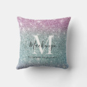 ピンクガーリーブルーパープルグリッターモノグラム名 クッション (裏面)