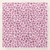ピンクガーリーホワイトグラムグリッターヒョウ柄 ガラスコースター (正面)