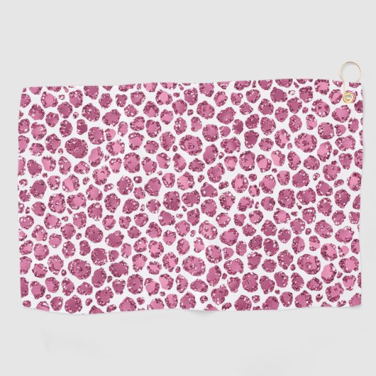 ピンクガーリーホワイトグラムグリッターヒョウ柄 ゴルフタオル (横)