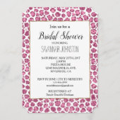 ピンクガーリーホワイトグラムグリッターヒョウ柄 招待状 (正面)