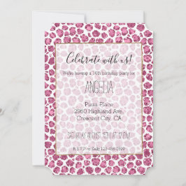 ピンクガーリーホワイトグラムグリッターヒョウ柄 招待状