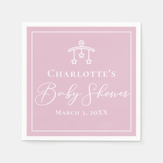 ピンクガーリーホワイトシックなミニマリスト赤ちゃんシャワー スタンダードカクテルナプキン (正面)