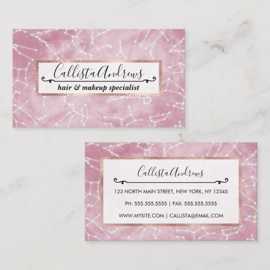 ピンクガーリーホワイトスター〔占星術の〕十二宮図星座ネブラ 名刺 (正面/裏面)