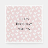 ピンクガーリーホワイトハート誕生日 スタンダードランチョンナプキン (正面)