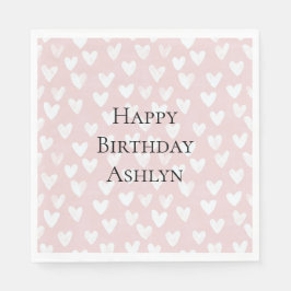 ピンクガーリーホワイトハート誕生日 スタンダードランチョンナプキン