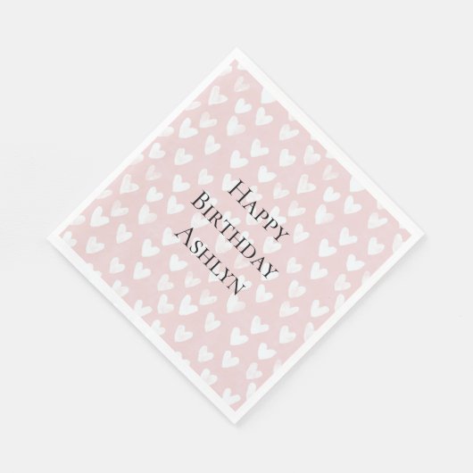 ピンクガーリーホワイトハート誕生日 スタンダードランチョンナプキン (角)